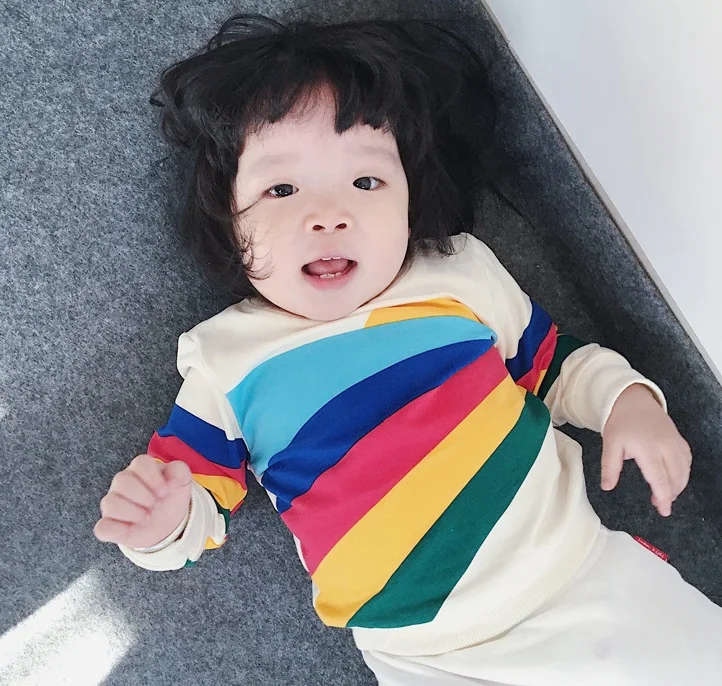 2018 Новая Осенняя детская одежда с кисточками футболка рисунком радуги и солнца |