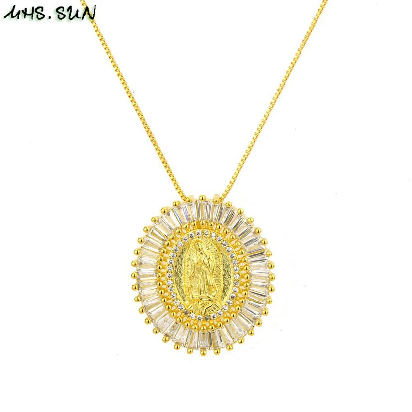MHS. SUN женские ювелирные изделия ААА подвеска с цирконием ожерелье Южная Америка стиль католическая Мадонна подвески Шарм ожерелье из золотых цепей 1 шт - Окраска металла: Gold