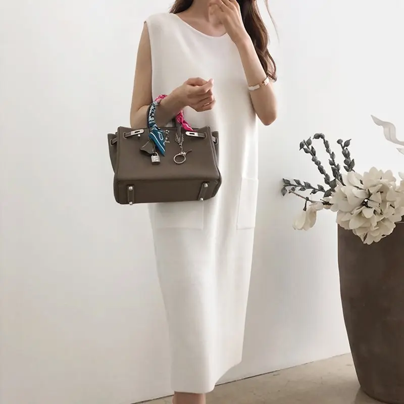 Женское винтажное платье средней длины в японском стиле белое с прямым карманом