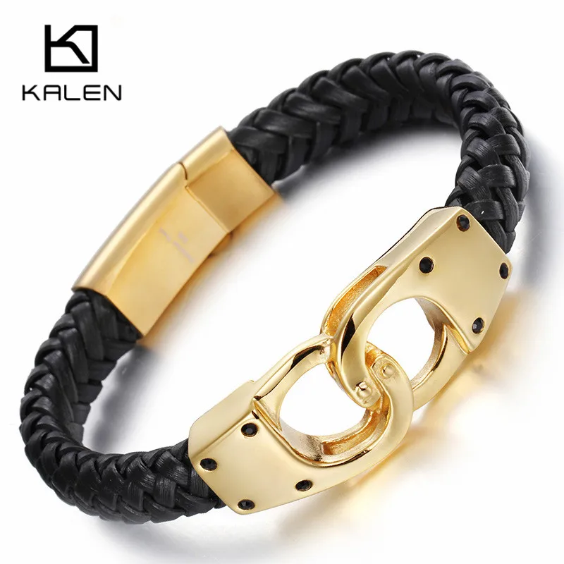 Kalen итальянские золотистые кожаные браслеты наручники для мужчин модные дешевые
