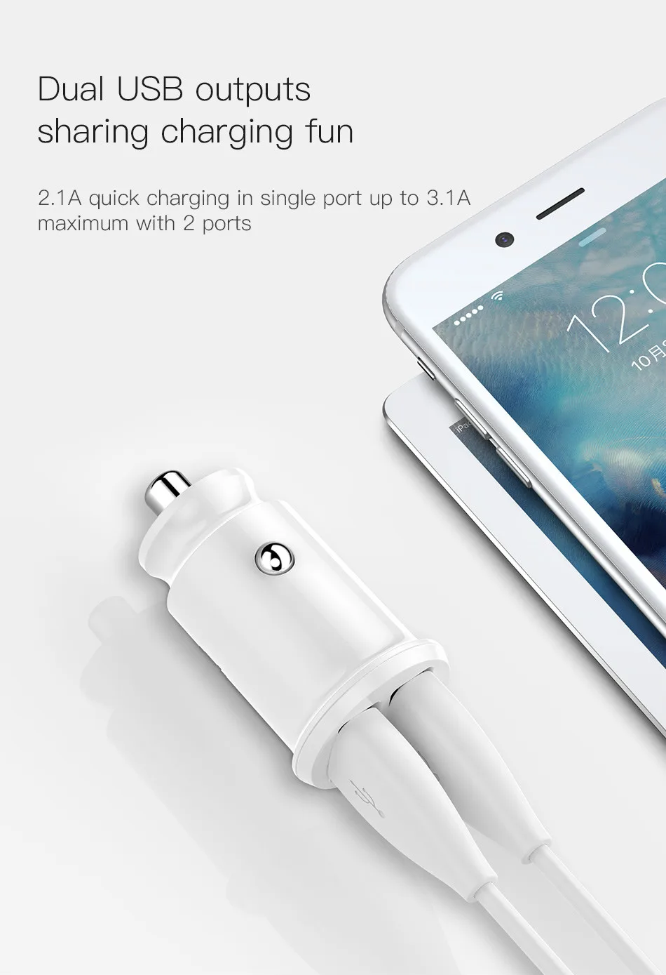 K' 3C Mini USB Автомобильное зарядное устройство для iPhone X Xs Max 8 7 6 Xiaomi Redmi Note 7 Dual USB Автомобильное зарядное устройство для телефона