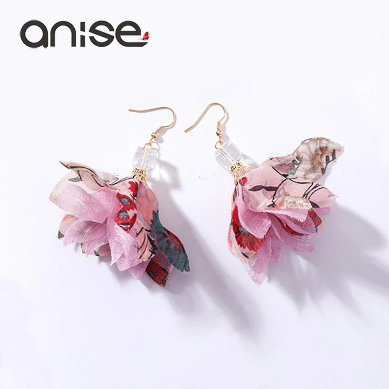 Сексуальные женские сережки-капли Anise с кружевными цветами и кристаллами большие