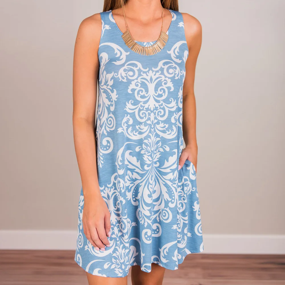 Летнее мини-платье с винтажным принтом Пляжное Платье в стиле бохо праздничное