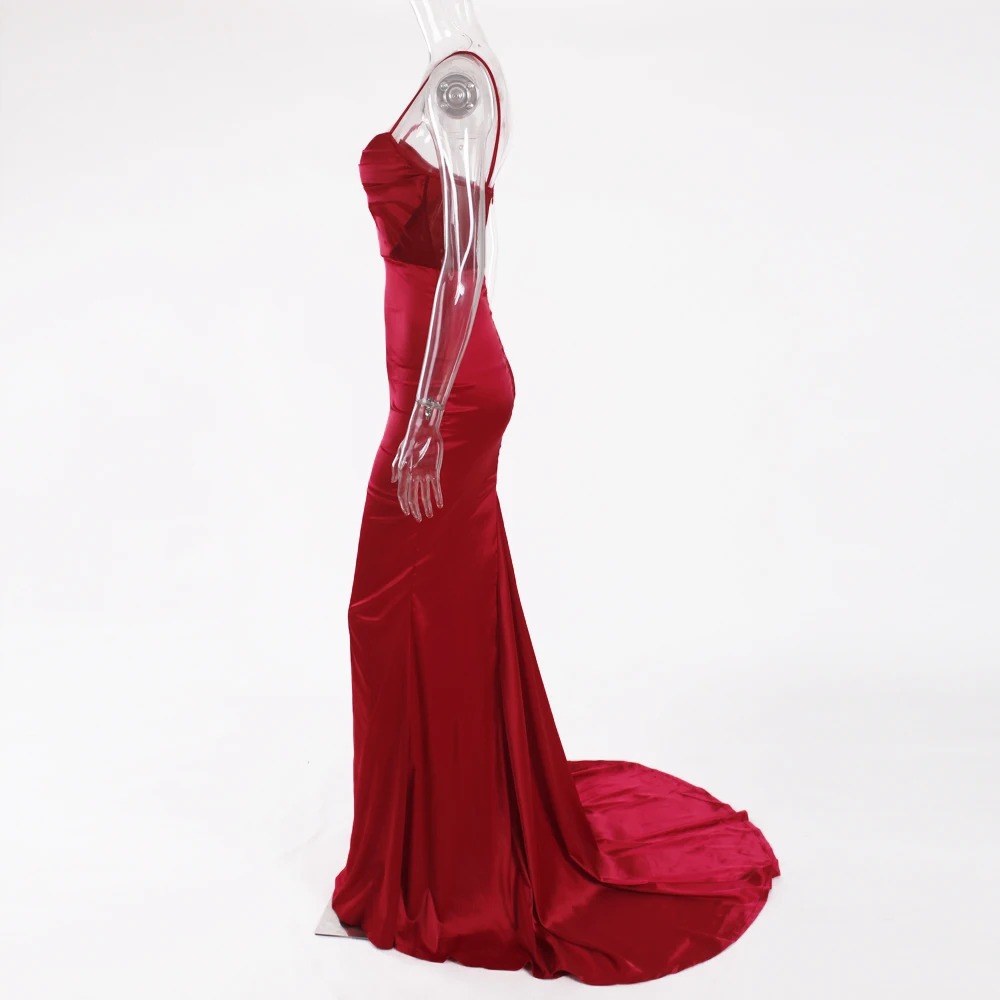 Летние Элегантные Сатиновые вечерние платья в пол с русалочкой плиссированные