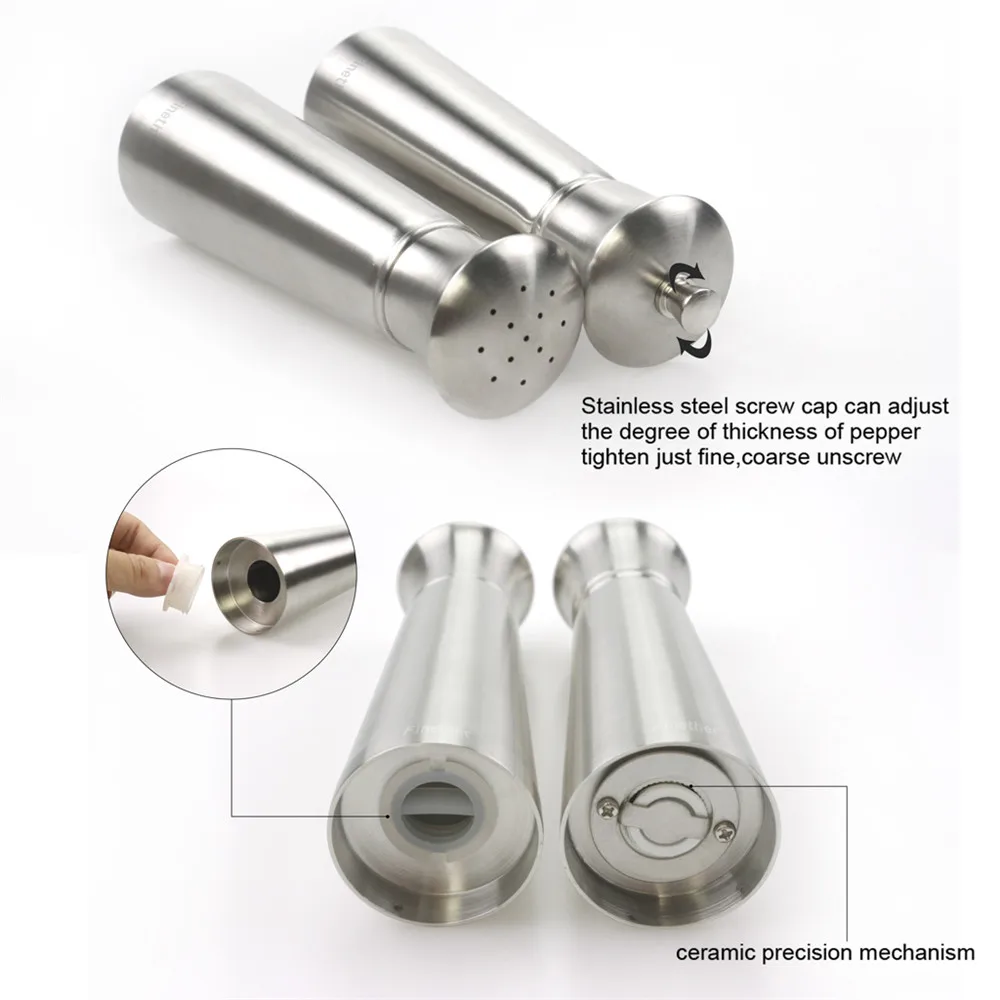Finether шт. 2 нержавеющая сталь руководство соль мельница для перца шлифовальные