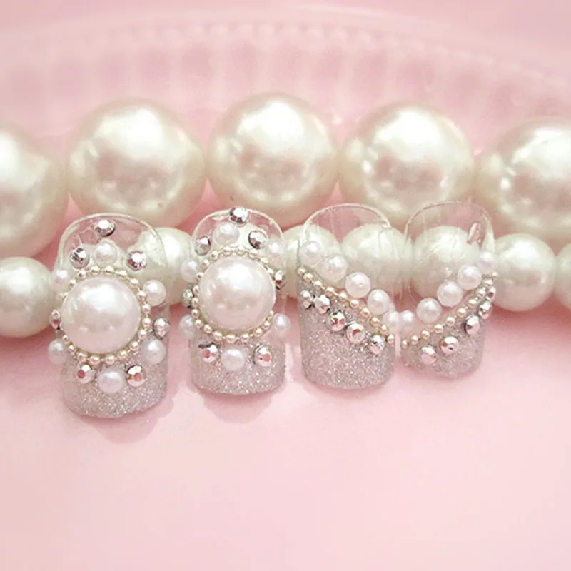 24 шт./компл. полупрозрачные белые накладные ногти 3D имитация жемчуга длинное