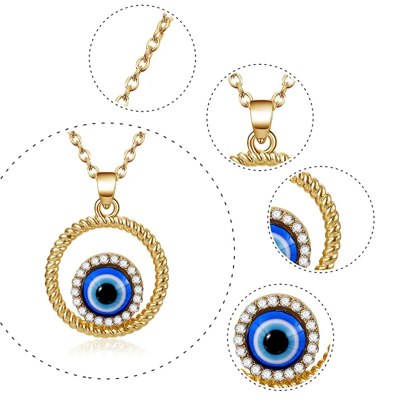 2019 New Design Women Jewelry Sets Rhinestone Blue Eye Patten Pendant Necklace Earrings Elegant Party Gift | Украшения и