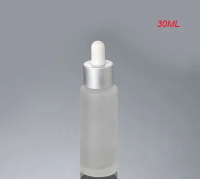 Матовый стеклянный флакон-капельница 30 мл с серебристым воротником и белой