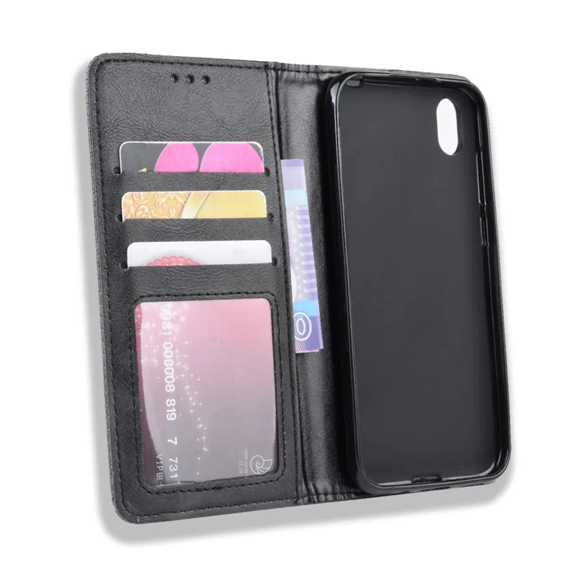 Тонкий кожаный чехол книжка в стиле ретро для Huawei Y5 2019 кошелек с подставкой карт
