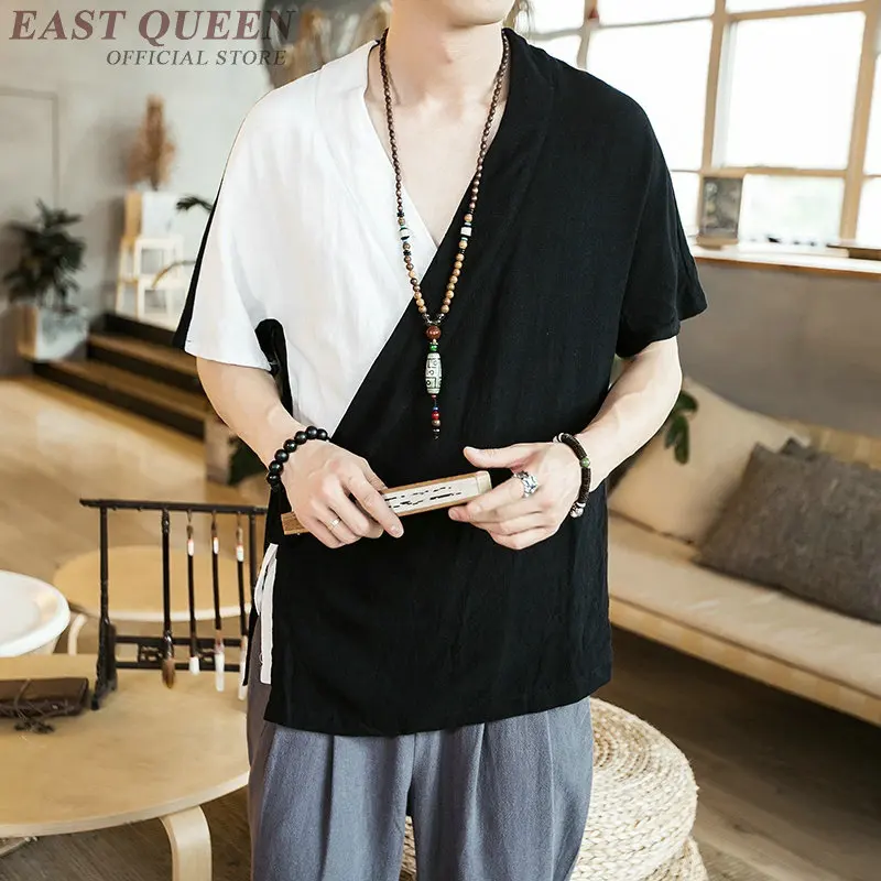 Traditional chinese clothing for men male Chinese mandarin collar shirt blouse wushu kung fu outfit tops linen FF1161 | Тематическая