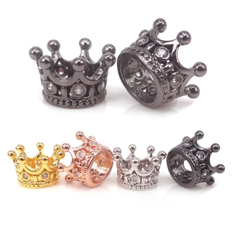 Латунь микро проложить CZ Корона Бусины золото цвет большое отверстие для Pandora