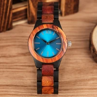 unique sapphire blue face wooden watches handmade full wooden band quartz watch womens watches ladies dress clock reloj mujer