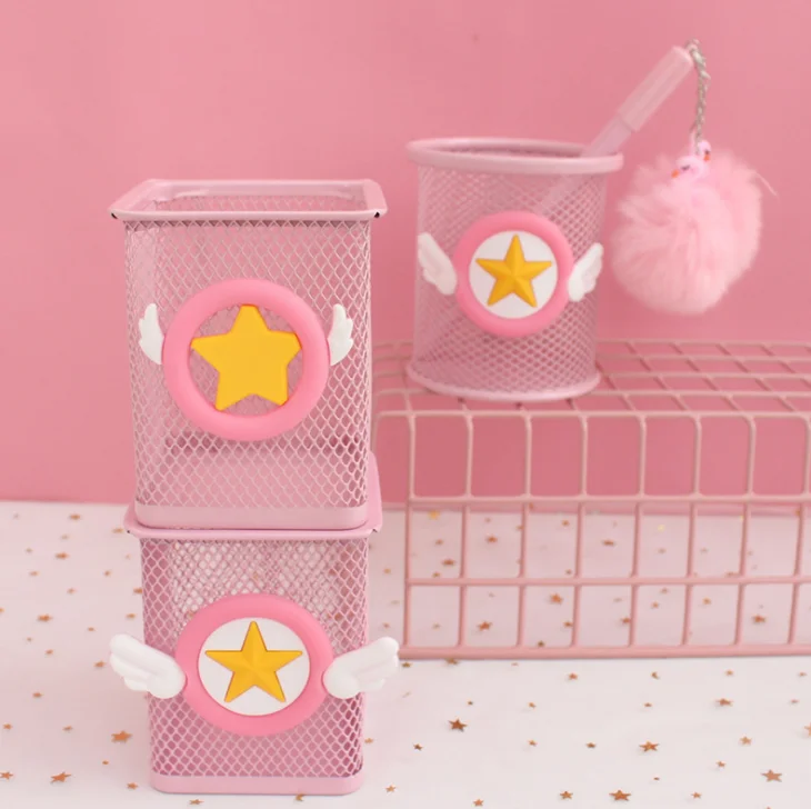 1 шт. мультфильм Япония аниме карты Captor Magic Sakura крыло звезда круглый квадратный держатель для ручек Канцелярские металлические полые карандаши Держатели