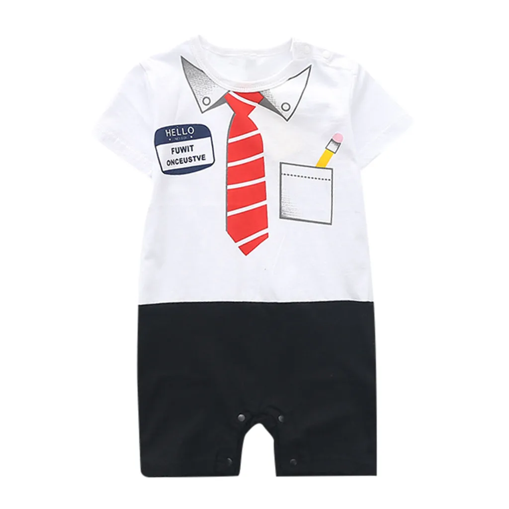 New Baby Costume Toddler Kids Boys Gentlemen Tie Outfits Cartoon Romper Jumpsuit Clothes Roupas Summer Clothing 3M-24M |