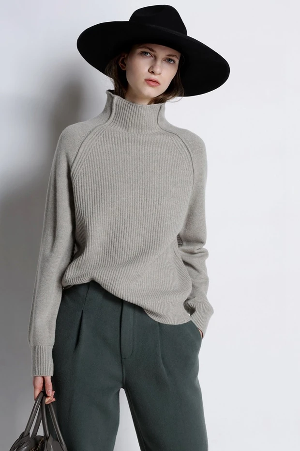 New Autumn and Winter Cashmere Sweater Women High-Collar Thickened Pullover Loose Large Size Knitted Wool Shirt | Женская одежда