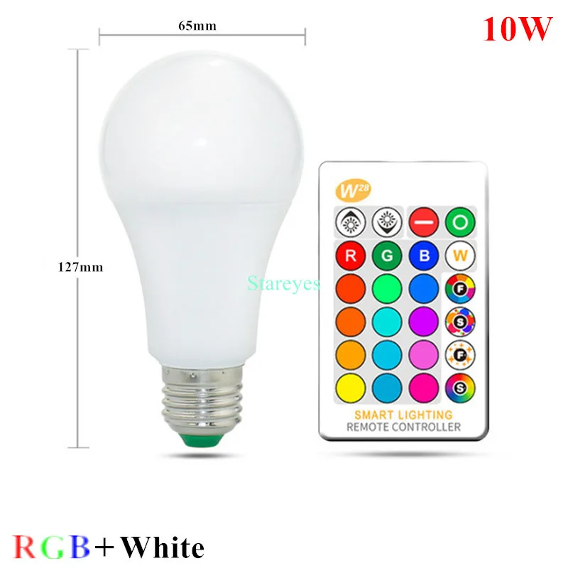 10W RGBW 1 шт. E27 светодиодный 16 цветов RGBW меняющийся RGB+ Белый Волшебный светильник с регулируемой яркостью AC85-265V светодиодный шариковый светильник 3 Вт 5 Вт 10 Вт+ пульт дистанционного управления - Испускаемый цвет: 10W RGBW