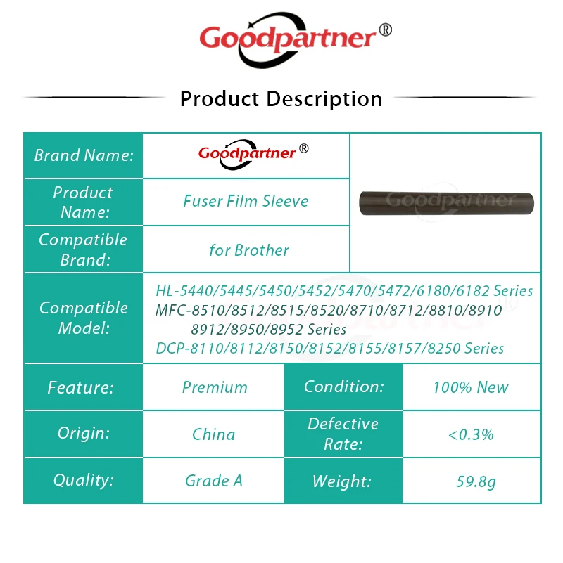 5X Fuser Film Sleeve for BROTHER DCP 8157 8110 8150 8152 HL 5440 5472 5450 MFC 8910 8950 8810 8510 8520 8952 8512 8515 8710 8712 |