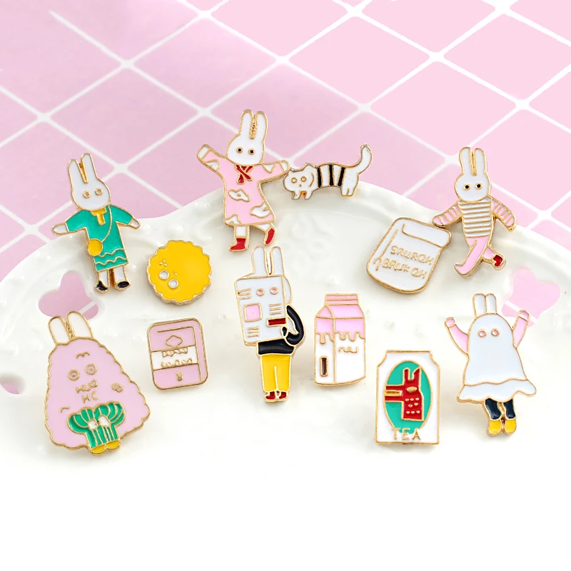 Мультфильм животных кролик брошь котенок милый 6 комплектов эмаль шпильки