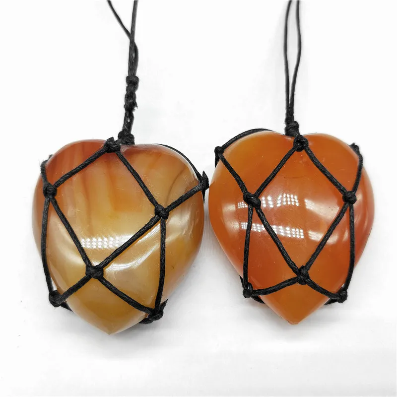 Подвеска из натурального агата ожерелье камень в форме сердца ткачество Ретро