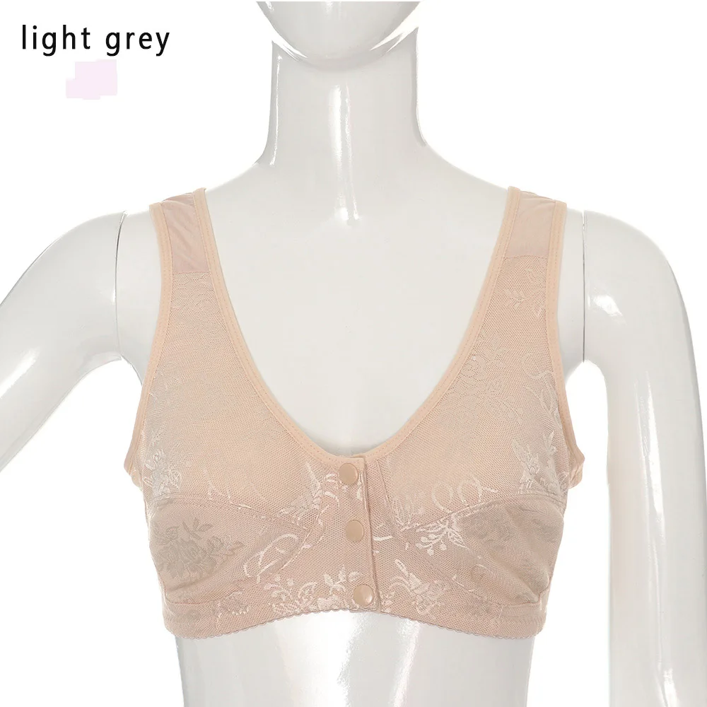 Light Grey 1 шт., беспроводной хлопковый бюстгальтер для женщин, белье для матерей, кружевной бюстгальтер с Т-образным вырезом спереди, мягкое комфортное нижнее белье для отдыха размера плюс - Цвет: Light Grey