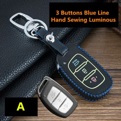 A-blue Светящийся чехол для дистанционного ключа от машины крышка для hyundai IX25 IX35 I20 I30 I40 hb20 Santa Fe Creta Solaris 3 кнопки оболочки - Название цвета: A-blue