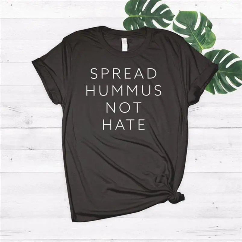

Arrival Short Sleeve Cotton T-Shirt For Women Spread Hummus Not Hate Letters Print T-Shirt Tshirt Tops Cropped Femme Cotton