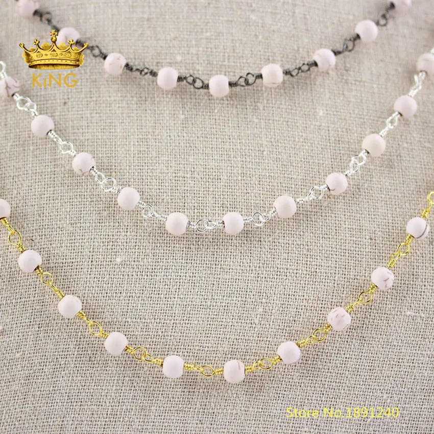 5 метров круглые бриллиантовые цепи белые бирюзовые бусины медные ZJ237 | Украшения