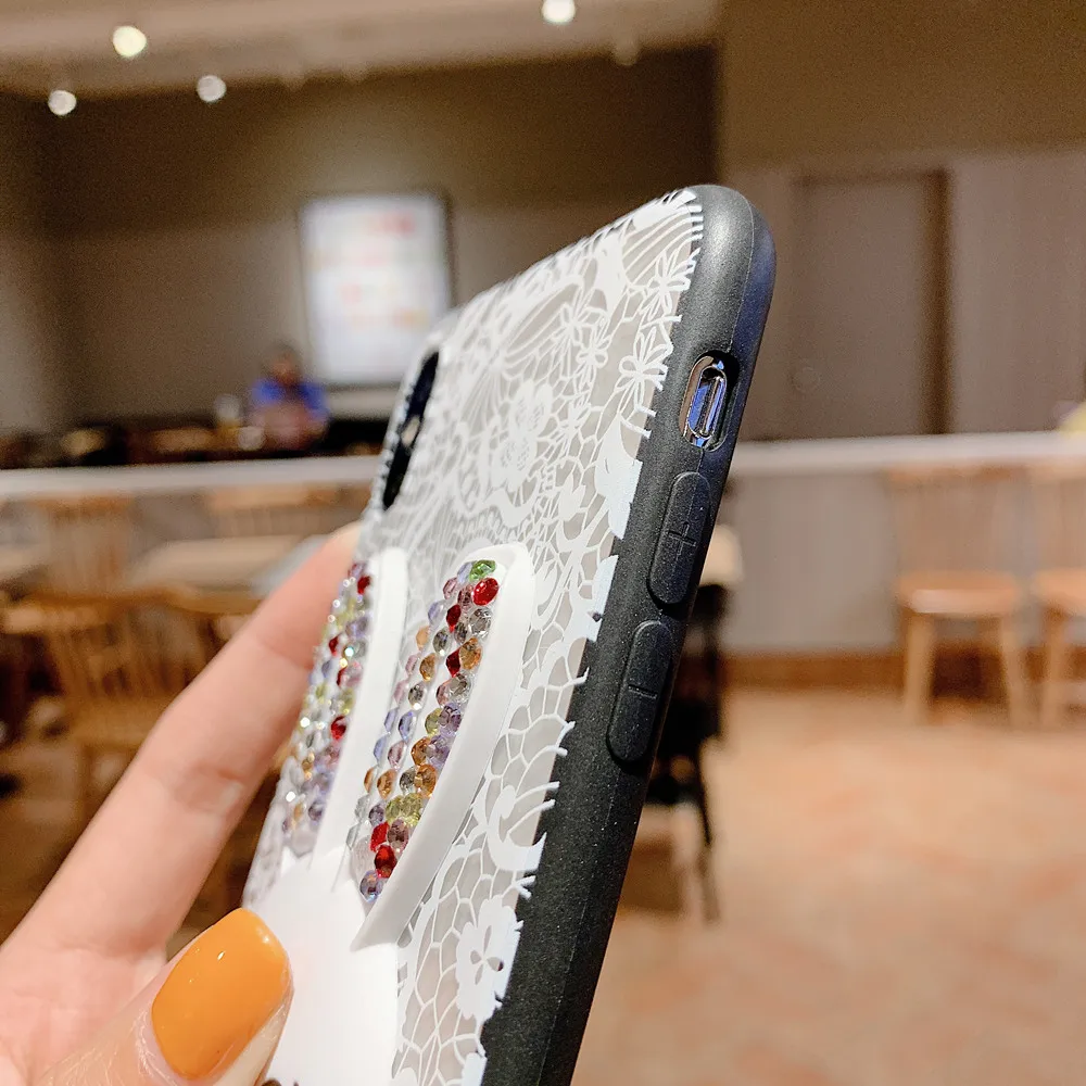 Fashion Lace Flowers Lanyard Phone Case For iPhone 11Pro MAX XR XS Max 8 7 6S Plus 5S Cartoon Rabbit Ear Bracket Back Cover Capa |