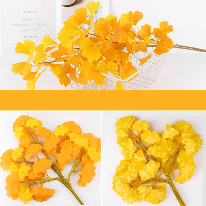 

Artificial Leaf Yellow Fake Ginkgo Leaves Plastic Tree Branches Simulation Silk Flower Banyan Ginkgo Biloba Home Wedding Decorat