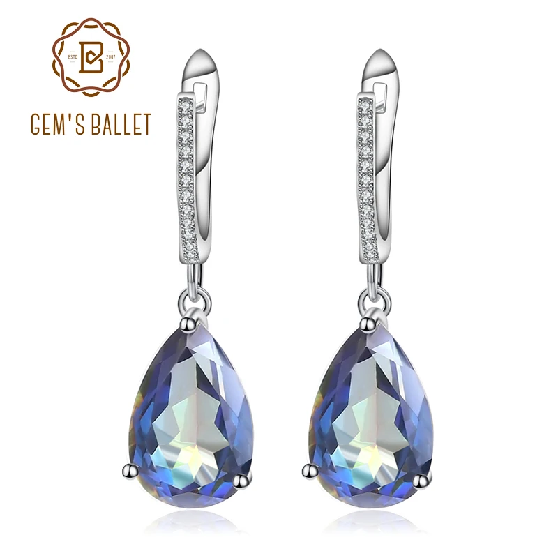 GEM'S балет 10.44Ct натуральный Радужный мистический кварцевый камень серьги 925 пробы серебро Висячие для женщин ювелирные украшения
