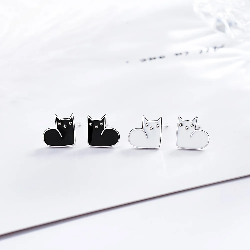 

New Fashion 925 Sterling Silver Simple Cute Drop Glaze Black White Earrings For Women Ladies' Jewelry Birthday Gift