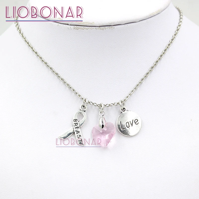 10PCS/LOT Wholesale Breast Cancer Awareness Pink Ribbon Jewelry Necklace Heart Love Charm Pendant Collar | Украшения и аксессуары