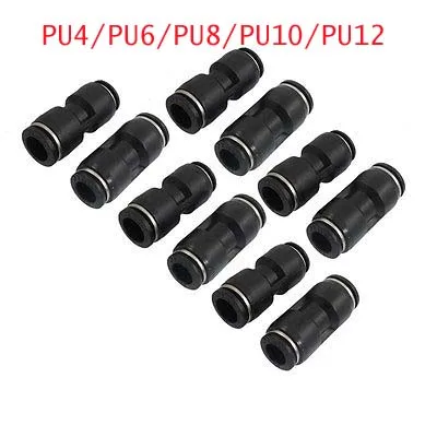 

PU4/PU6/PU8/PU10/PU12 4 мм/6 мм/8 мм/10 мм/12 мм, черный 2-ходовой прямой быстроразъемный штуцер для воздушного шланга, 10 шт.