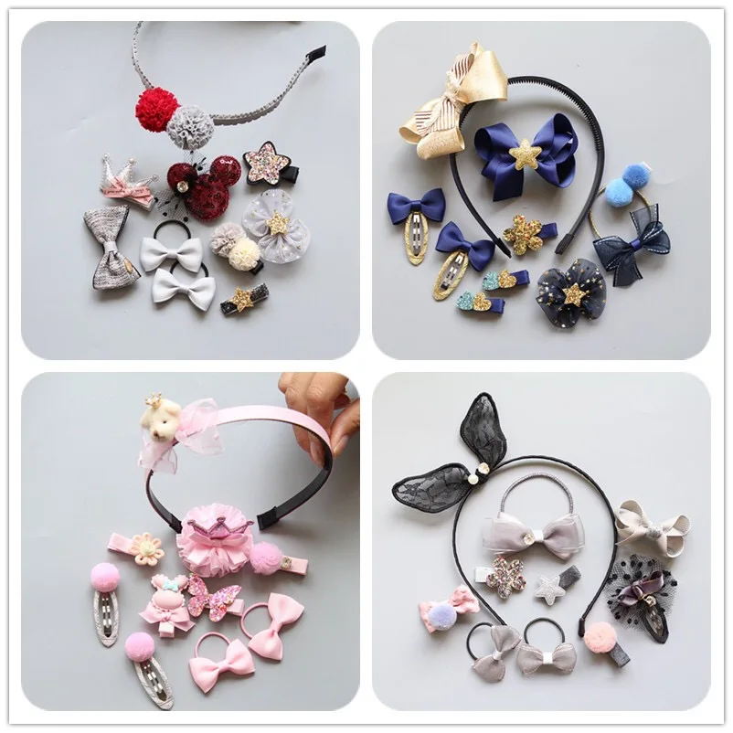 10pcs kids girls hair accessories bows hairbands ear head hoop crown Pom clips for flower ties bands | Детская одежда и обувь