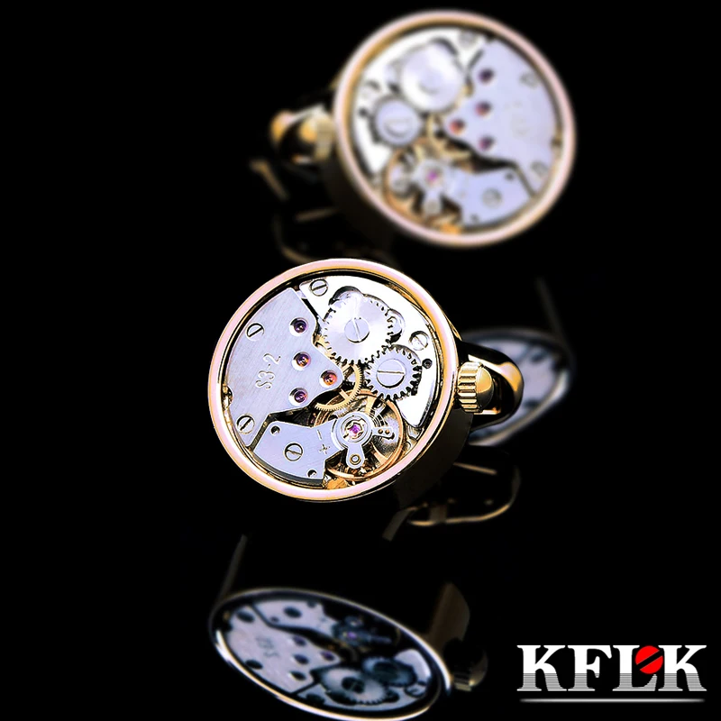 

KFLK 2020 jewelry shirt cufflink for mens Brand cuff buttons watch movement cuff link High Quality abotoaduras gemelos Jewelry