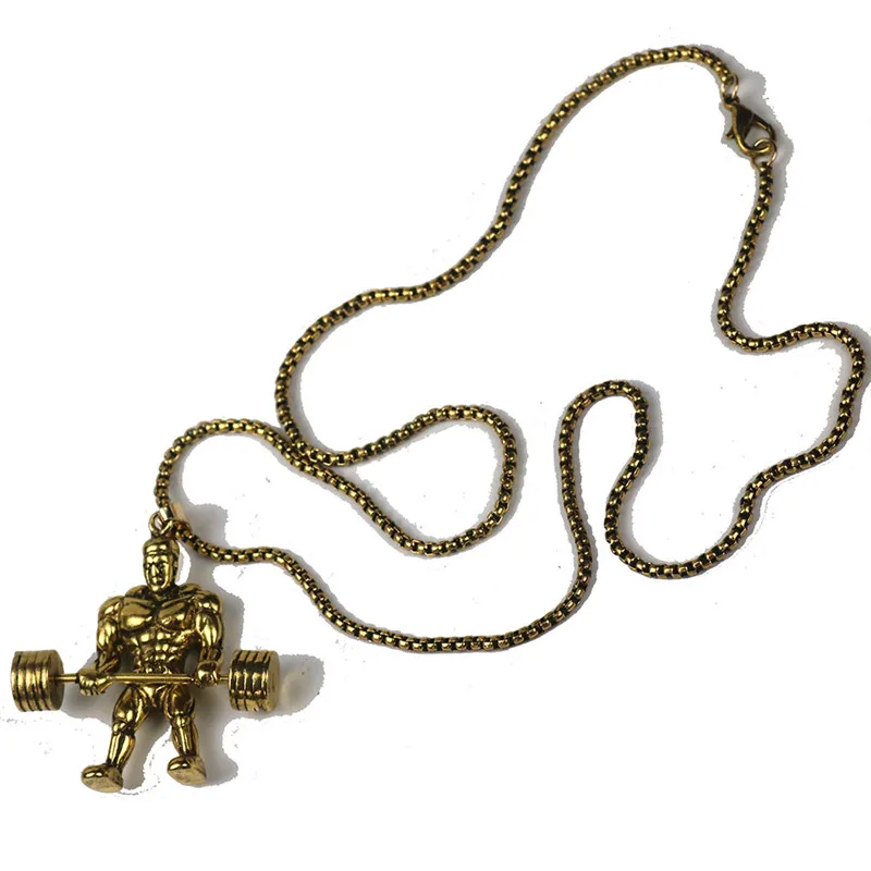 Крепкий человек кулон в форме гири из нержавеющей стали золотого цвета цепочка