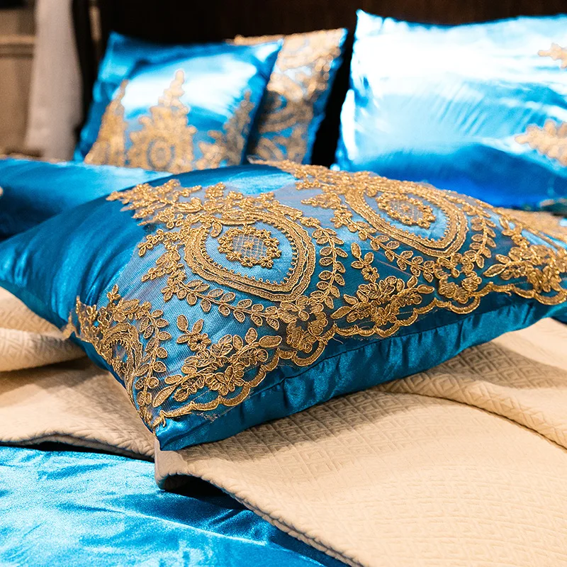 Шелковый однотонный кружевной роскошный комплект постельного белья Королевский