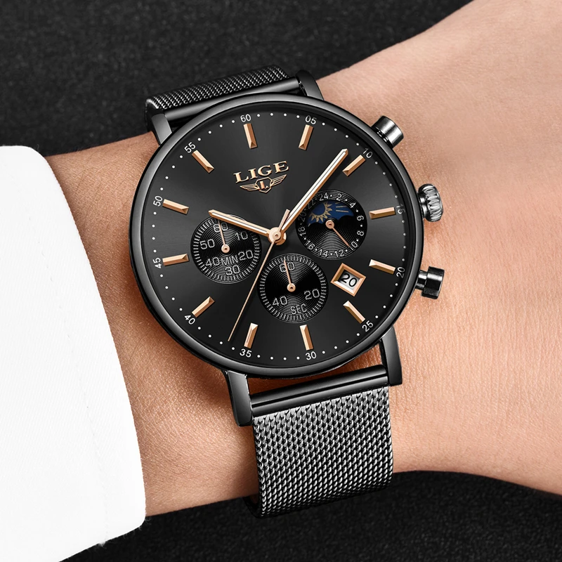 LIGE мужские часы Топ бренд класса люкс водонепроницаемые кварцевые наручные