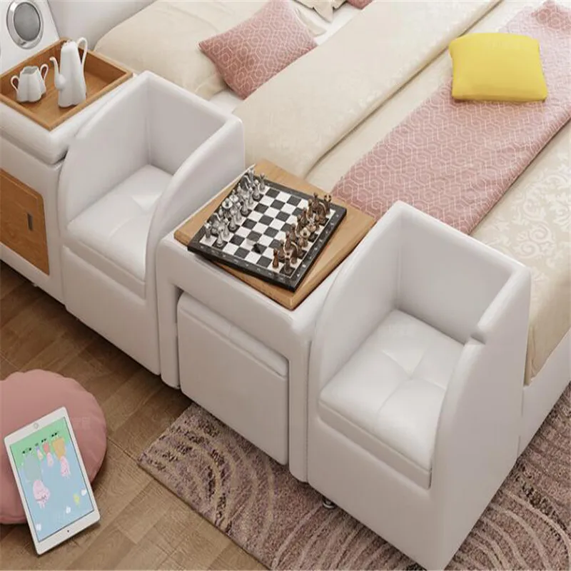 Кожаные кровати большого размера с хранением для детской кроватки Современная