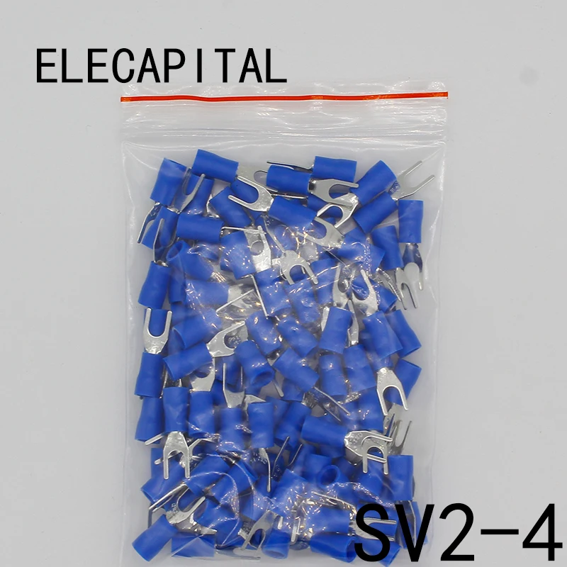 

SV2-4 Blue Furcate Cable Wire Connector 100PCS/Pack Furcate Pre-Insulating Fork Spade 16~14AWG Wire Crimp Terminals SV2.5-4 SV