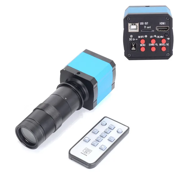 14MP tv HDMI usb промышленный цифровой C-mount микроскоп камера TF карта+ 100x C-mount объектив USB микроскопы для Win7/Win8/Win10 - Цвет: Синий
