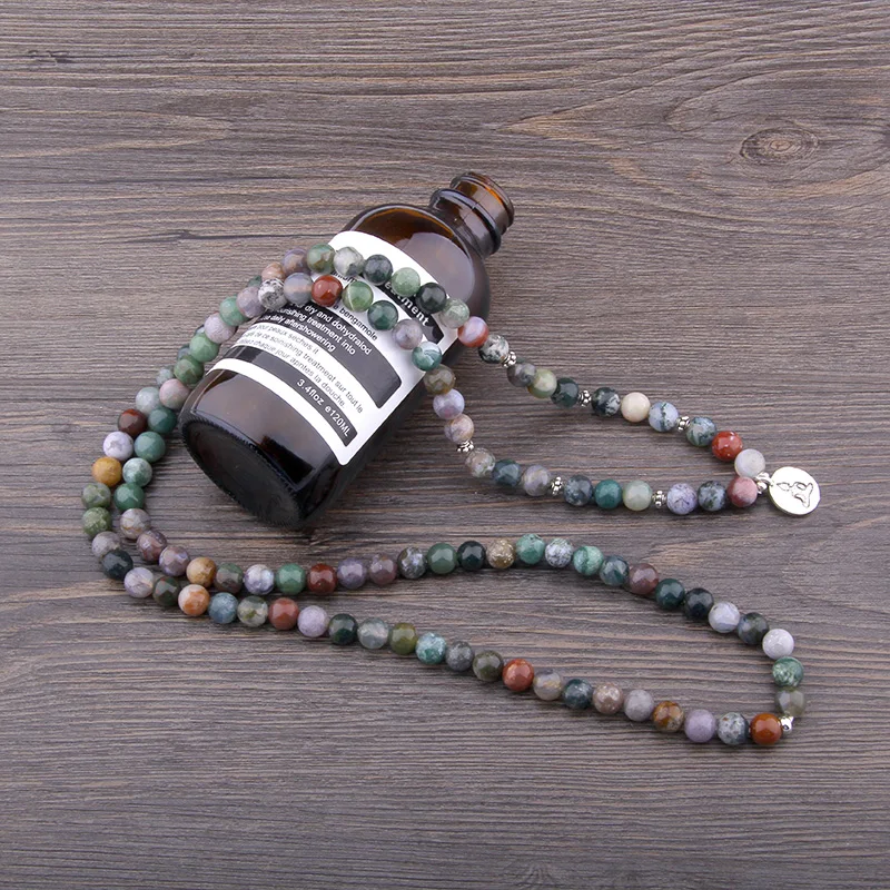 Мужские и женские браслеты из натурального камня 108 Mala India Agates Beads для йоги женщин
