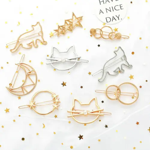 Модные геометрические металлические заколки для волос женщин и девочек