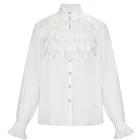 Рубашка мужская белая в викторианском стиле, кружевная дизайнерская рубашка с воротником-стойкой, длинным рукавом, смокинг, Ретро стиль средневековый Готический выпускной