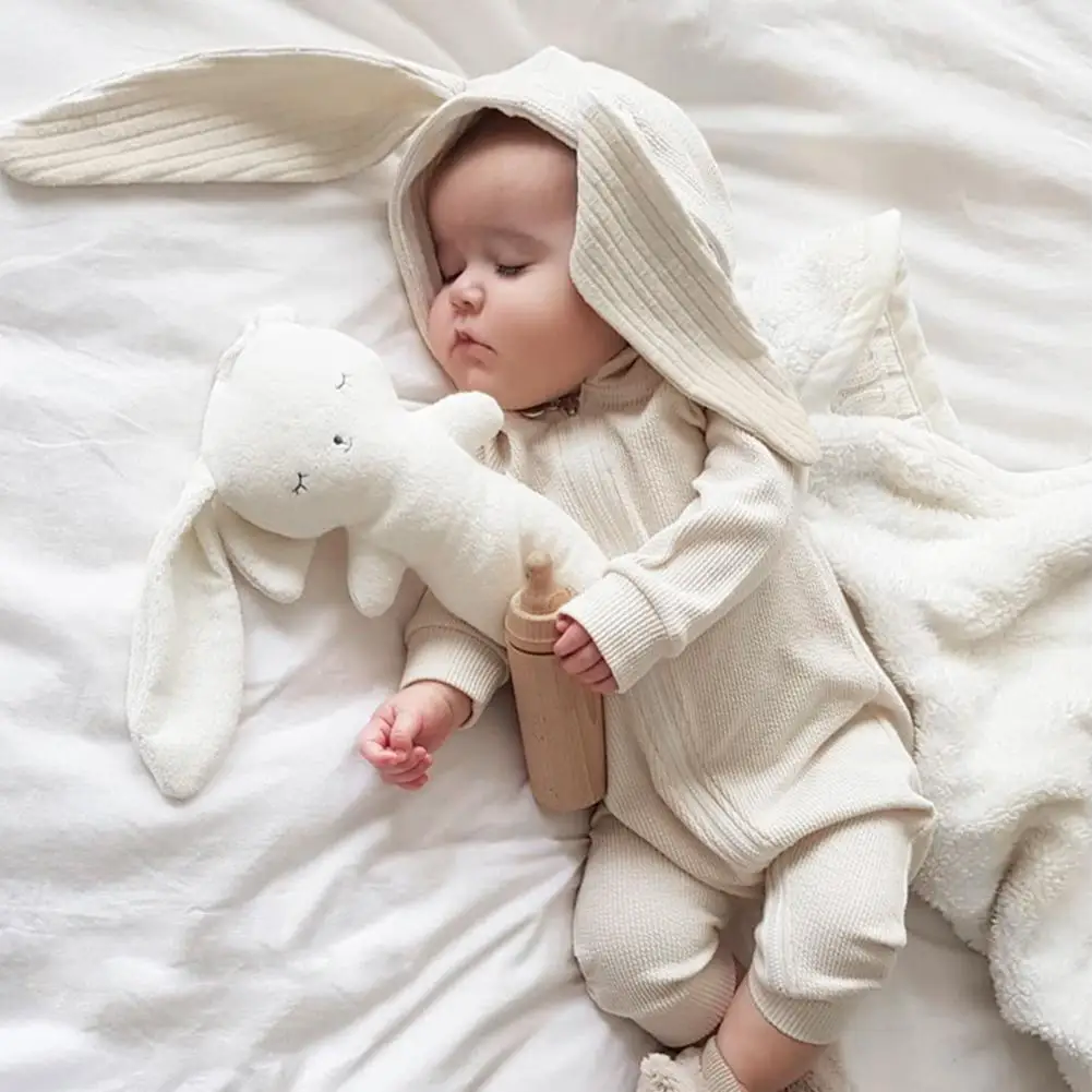 Kidlove/комплекты хлопковых комбинезонов с капюшоном для новорожденных; ромперы с ушками в виде кролика; комбинезоны; свободная однотонная теплая одежда с длинными рукавами для малышей; сезон осень; san0