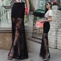 free shipping 2019 fashion lace long maxi skirt for women summer style black ladies elegant high waist skirt plus size xs 10xl