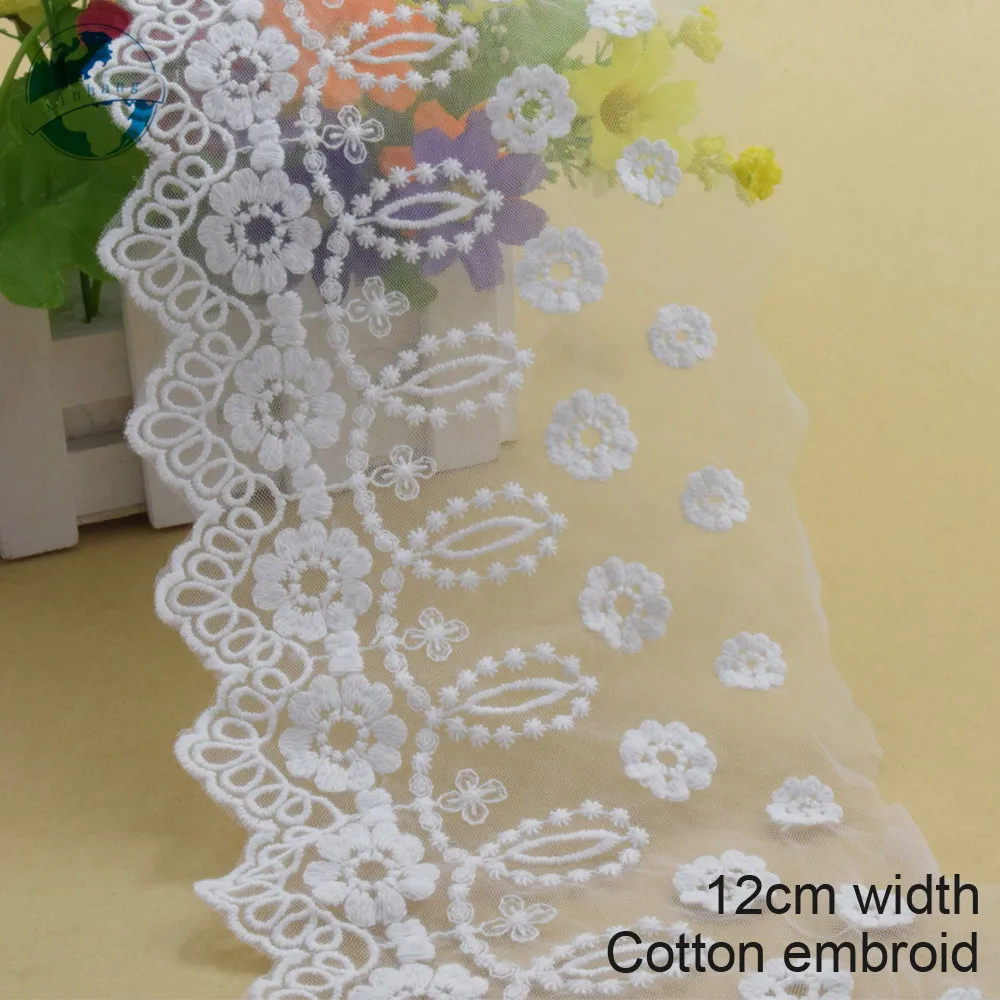 

10yards 12cm wide white cotton embroidery lace ribbon trim DIY wedding lace garment Accessories african dolls lace applique#3904