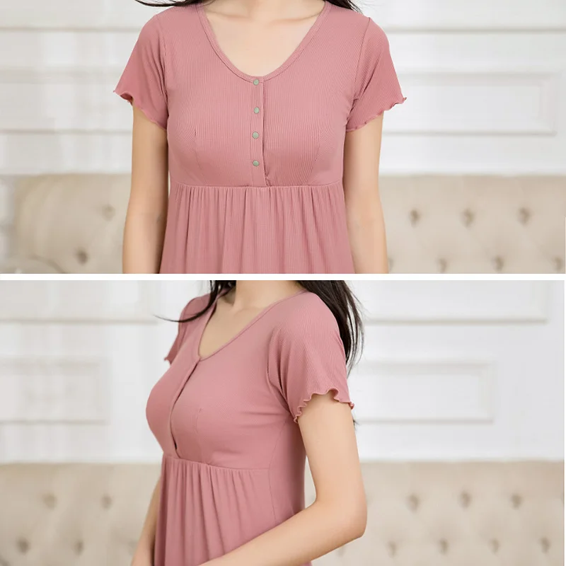 Summer Pregnancy Nursing Pajamas Cotton Maternity Nightgown Soft Pregnant Nursing Sleepwear Maternity Nightwear Pregnant Robe