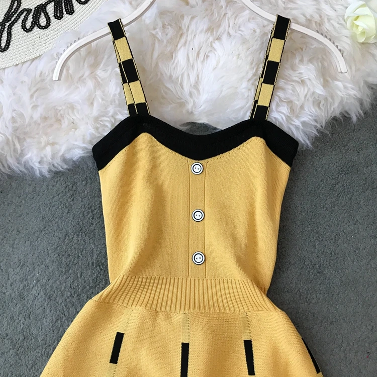 ALPHALMODA вязаное платье на подтяжках однобортное с высокой талией приталенное ТРАПЕЦИЕВИДНОЕ шикарное короткое летнее вязаное платье Сарафан для женщин