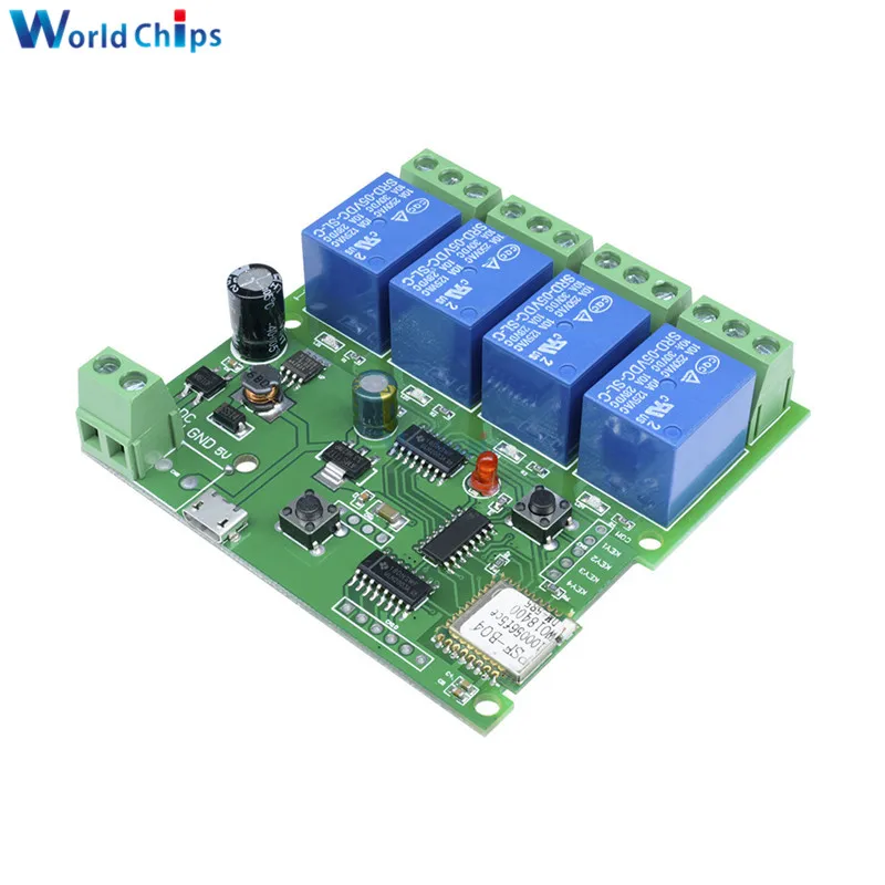 DC5V-32V DC 12V 24V 220V DC 5 V-32 V 4 WiFi реле канала модуль Беспроводной дистанционного Управление переключатель пробежку с встроенной функцией спуска затвора с помощью приложения на телефоне для умного дома - Цвет: DC5V-32V
